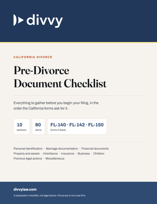 DivvyLaw Pre-Divorce Document Checklist cover