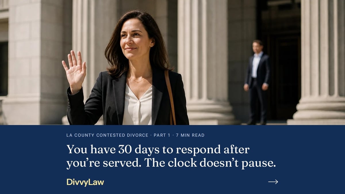 Woman leaving a Los Angeles County courthouse. You have 30 days to respond after you're served.